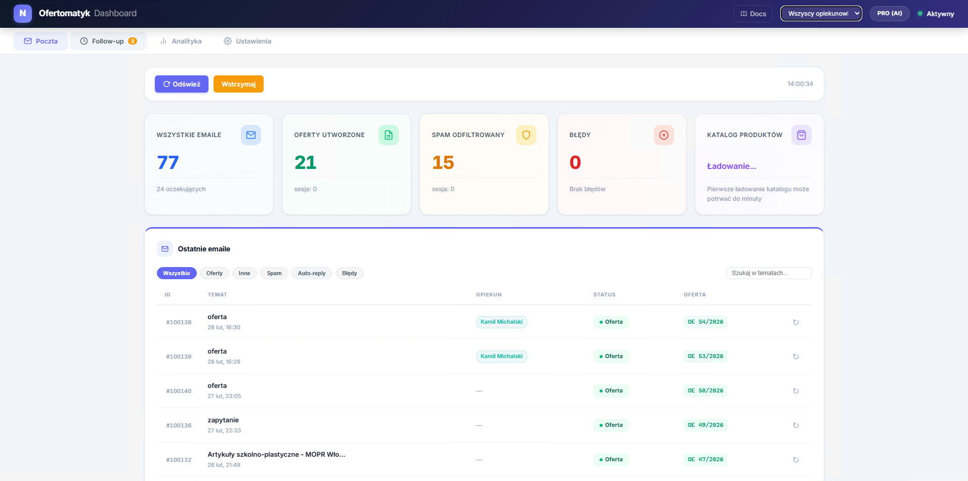 Ofertomatyk Dashboard — podgląd automatyzacji ofert